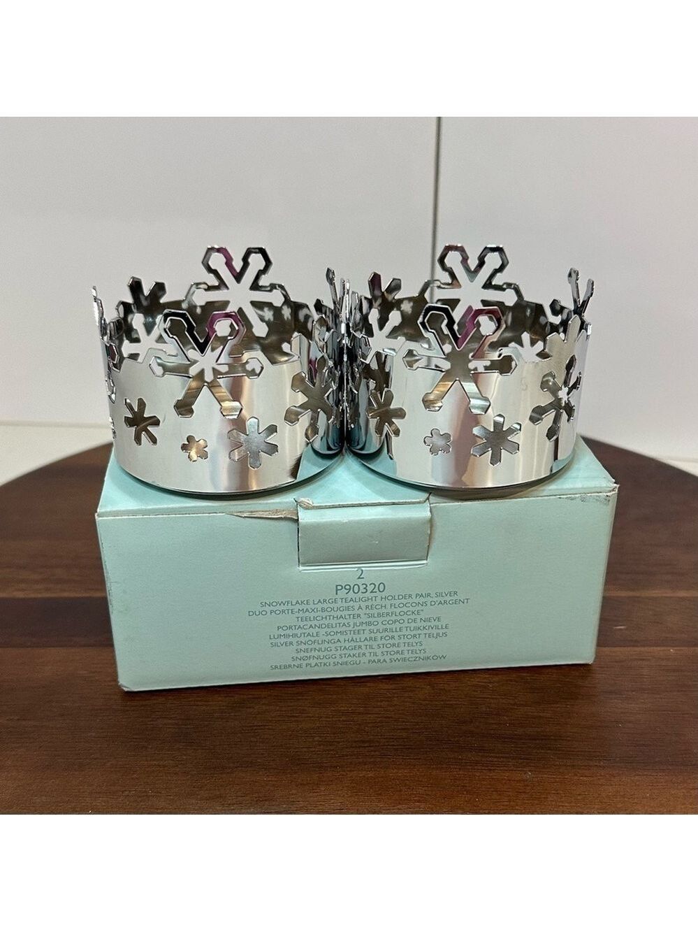 PartyLite Silver Snowflake Tealight Holders Large Pair (P90320) Christmas Decor